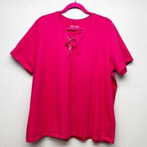 Catherines Suprema Collection Pink Top Womens 1X Cross Over Neck Cotton Stretch